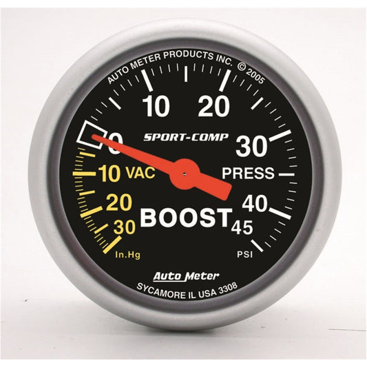 Autometer Sport-Comp 52mm 45 PSI Mechanical Boost Gauge - Racecraft Industries