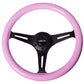 NRG Classic Wood Grain Steering Wheel (350mm) Solid Pink Painted Grip w/Black 3-Spoke Center - Racecraft Industries