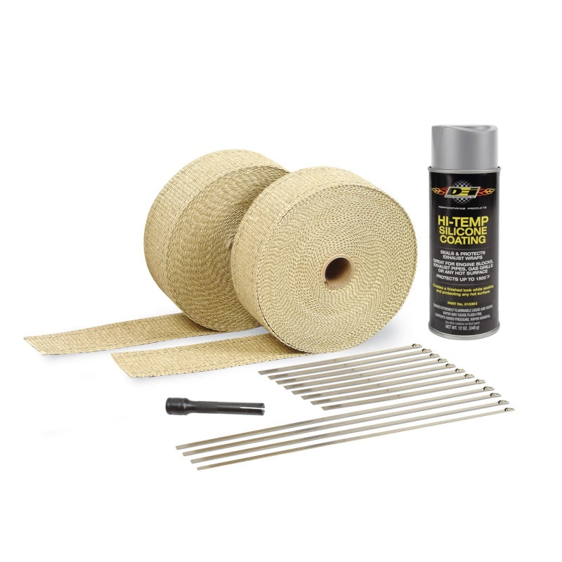 DEI Exhaust Wrap Kit - Tan Wrap & Aluminum HT Silicone Coating (Aerosol) - Racecraft Industries