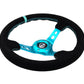 NRG Reinforced Steering Wheel (350mm/ 3in. Deep) Black Suede/ Teal Center Mark/ Teal Stitching - Racecraft Industries