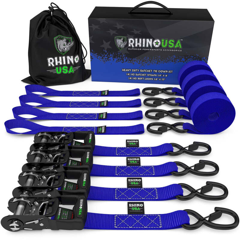 Rhino USA Heavy Duty Ratchet Tie-Down 4-Pack Blue 1.6In X 15Ft - Racecraft Industries