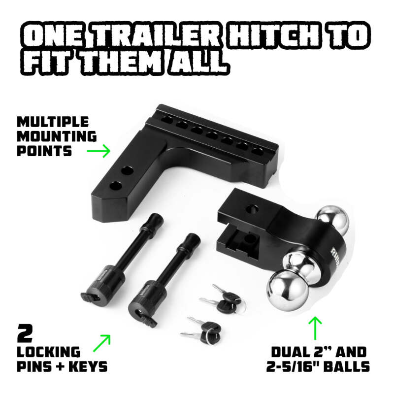 Rhino USA 6In Heavy Duty Drop Hitch - 2In (Black) - Racecraft Industries