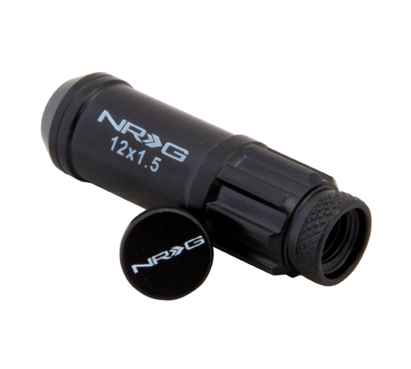 NRG 700 Series M12 X 1.5 Steel Lug Nut w/Dust Cap Cover Set 21 Pc w/Locks & Lock Socket - Black - Racecraft Industries