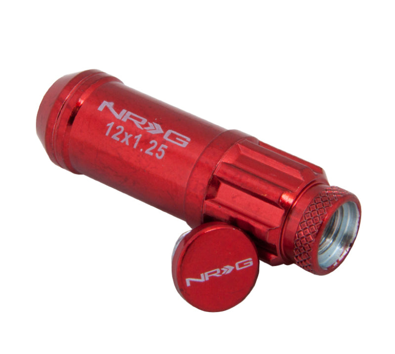 NRG 700 Series M12 X 1.25 Steel Lug Nut w/Dust Cap Cover Set 21 Pc w/Locks & Lock Socket - Red - Racecraft Industries