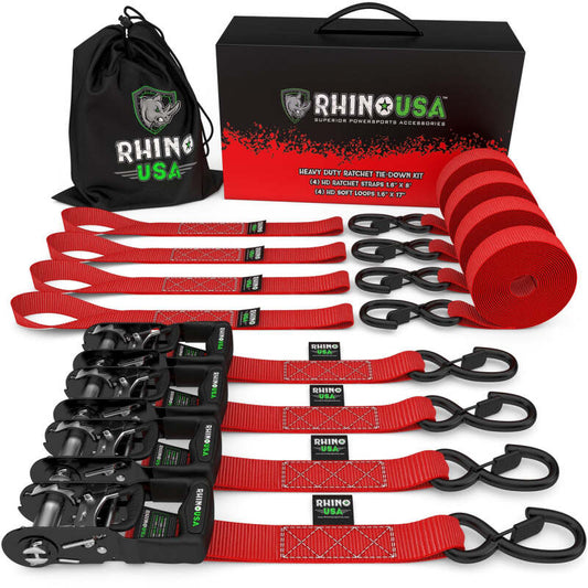 Rhino USA Heavy Duty Ratchet Tie-Down 4-Pack Red 1.6In X 15Ft - Racecraft Industries