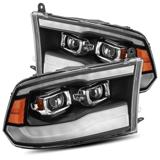 AlphaRex 09-18 Dodge Ram 1500HD PRO-Series Projector Headlights Plank Style Black w/Seq Signal/DRL - Racecraft Industries