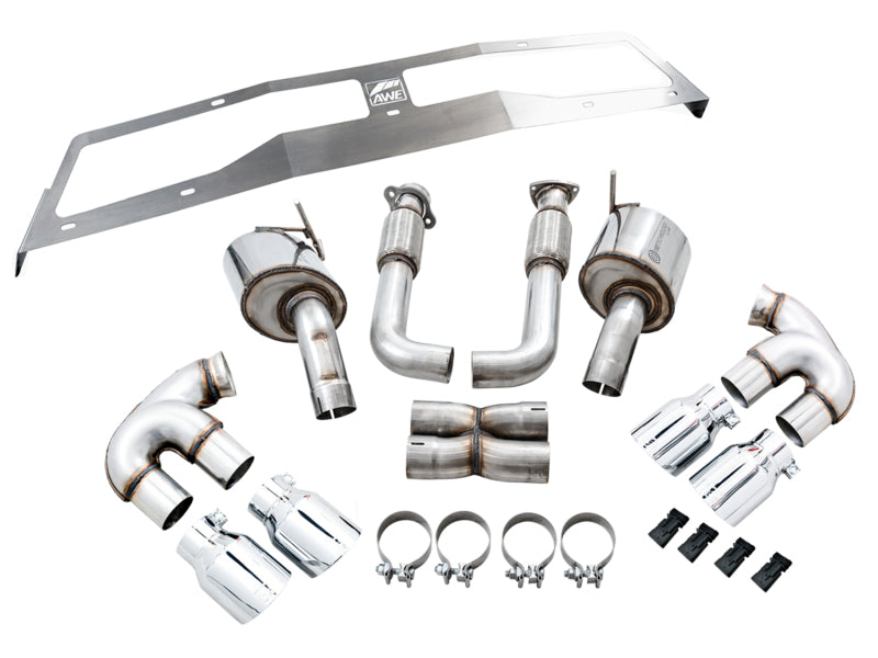 AWE Tuning 2020 Chevrolet Corvette (C8) Touring Edition Exhaust - Quad Chrome Silver Tips - Racecraft Industries