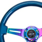 NRG Classic Wood Grain Steering Wheel (350mm) Blue Pearl/Flake Paint w/Neochrome 3-Spoke Center - Racecraft Industries