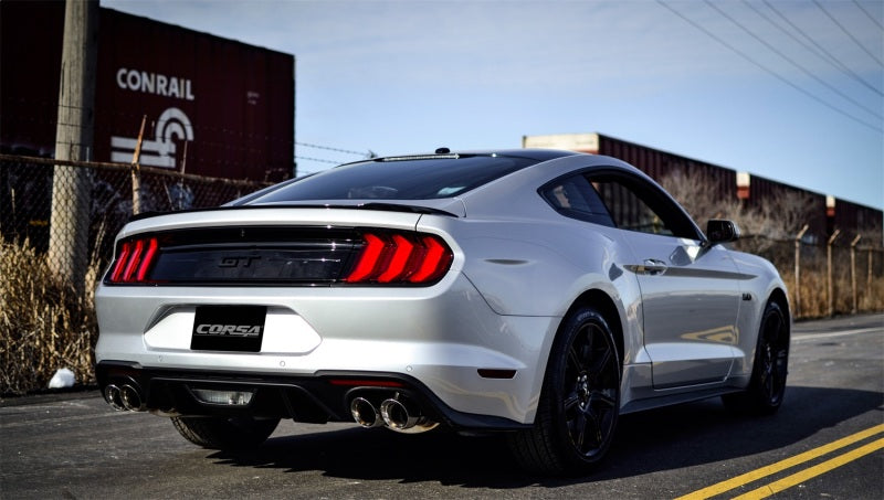 Corsa 2018-2023 Ford Mustang GT Fastback 5.0L 3in Cat-Back System Dual Rear Exit w/ 4in GunmetalTips - Racecraft Industries
