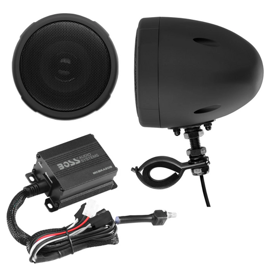 Boss Audio Systems Motorcycle Speaker Amplifier/ Bluetooth/ 3in Speakers Pair- Black - Racecraft Industries