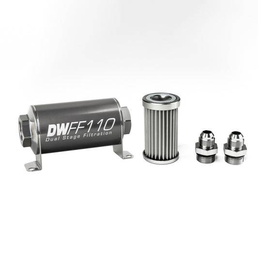 DeatschWerks Stainless Steel 8AN 5 Micron Universal Inline Fuel Filter Housing Kit (110mm) - Racecraft Industries