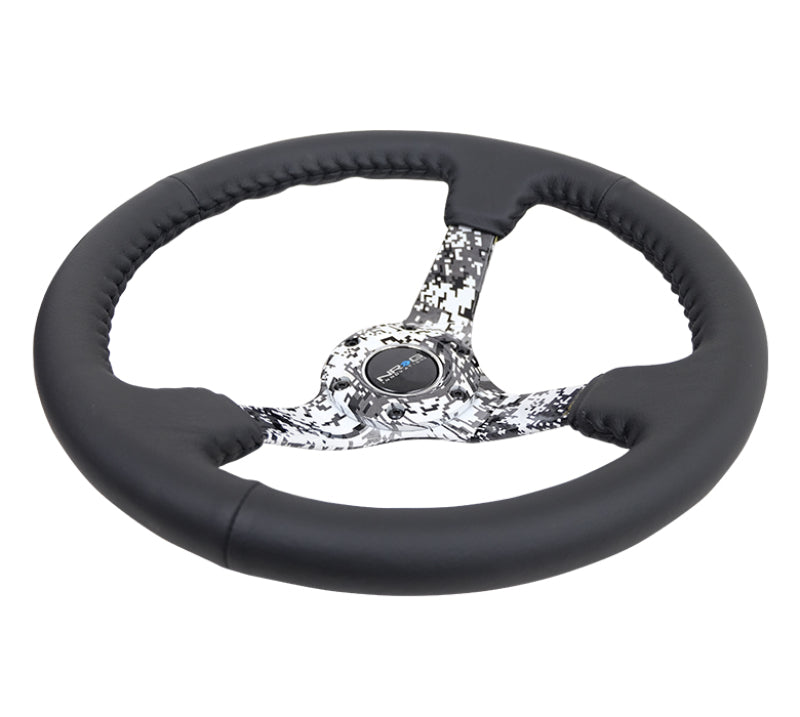 NRG Reinforced Steering Wheel (350mm / 3in. Deep) Blk Leather w/Hydrodipped Digi-Camo Spokes - Racecraft Industries