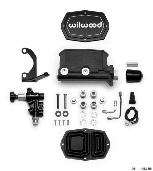 Wilwood Compact Tandem M/C - 1in Bore - w/Bracket and Valve (Pushrod) - Black - Racecraft Industries