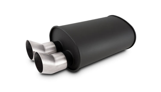 Vibrant Streetpower Flat Blk Muffler 9.5x6.75x15in Body 2.5in Inlet ID 3in Tip OD w/Dual DTM Tips - Racecraft Industries