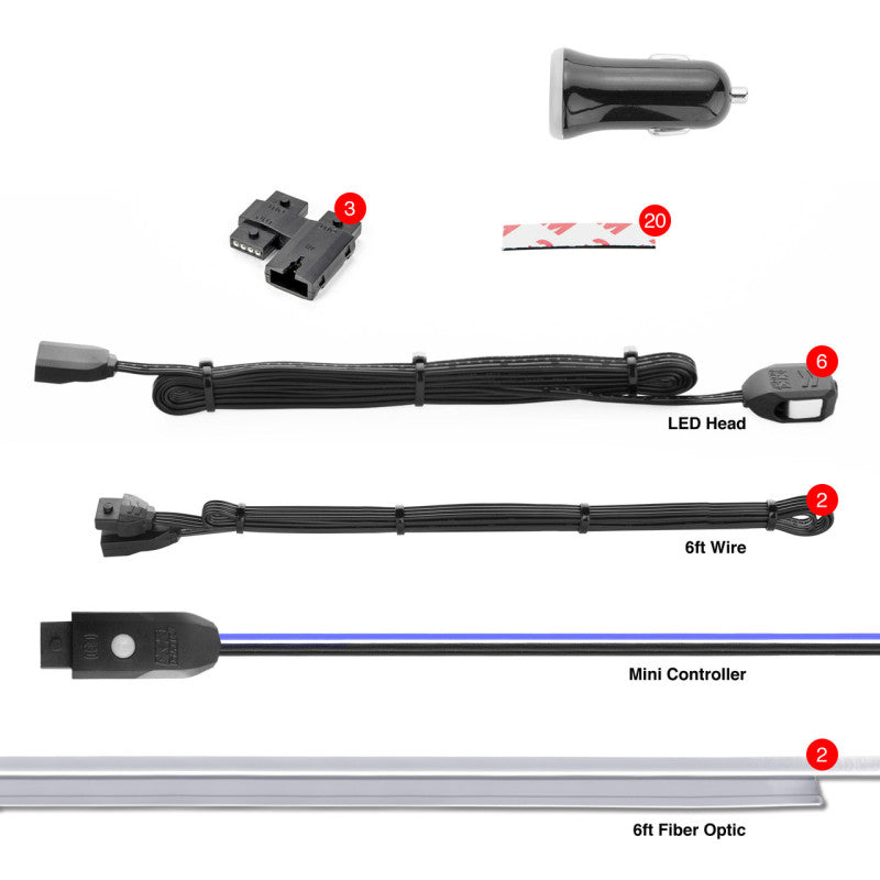 XK Glow Fiber Optic Roll 6pc LED Head XKchrome Controlled Fiber Optic LED Accent Light Kit 2pc 6ft - Racecraft Industries