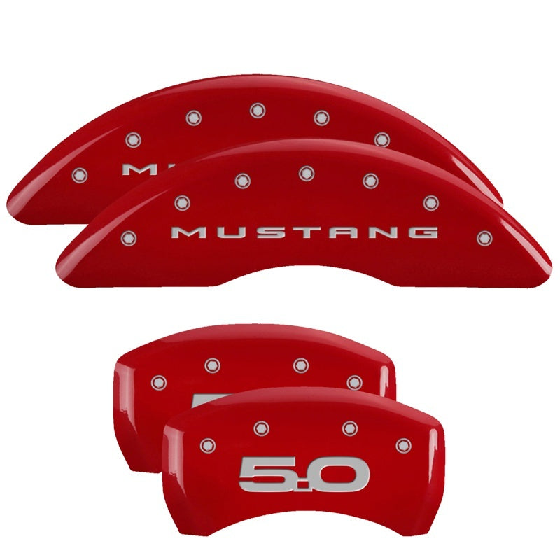 MGP 4 Caliper Covers Engraved Front 2015/Mustang Engraved Rear 2015/50 Red finish silver ch - Racecraft Industries
