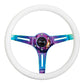 NRG Classic Wood Grain Steering Wheel (350mm) Glow-N-The-Dark Green Grip w/Neochrome 3-Spoke Center - Racecraft Industries