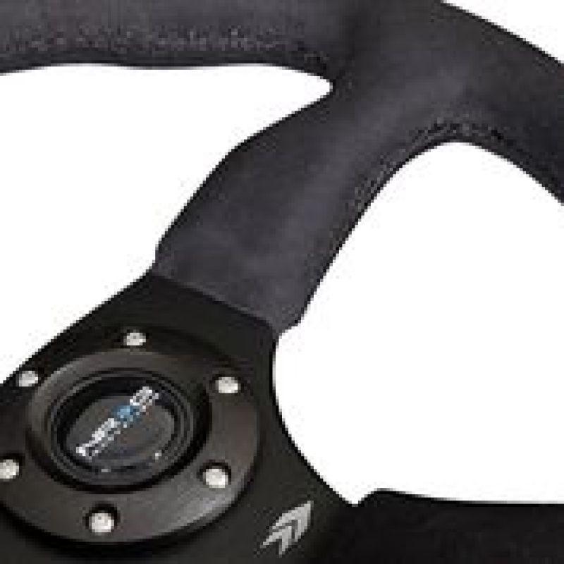 NRG Reinforced Steering Wheel (350mm / 2.5in. Deep)Blk Alcantara Comfort Grip w/4mm Matte Blk Spokes - Racecraft Industries