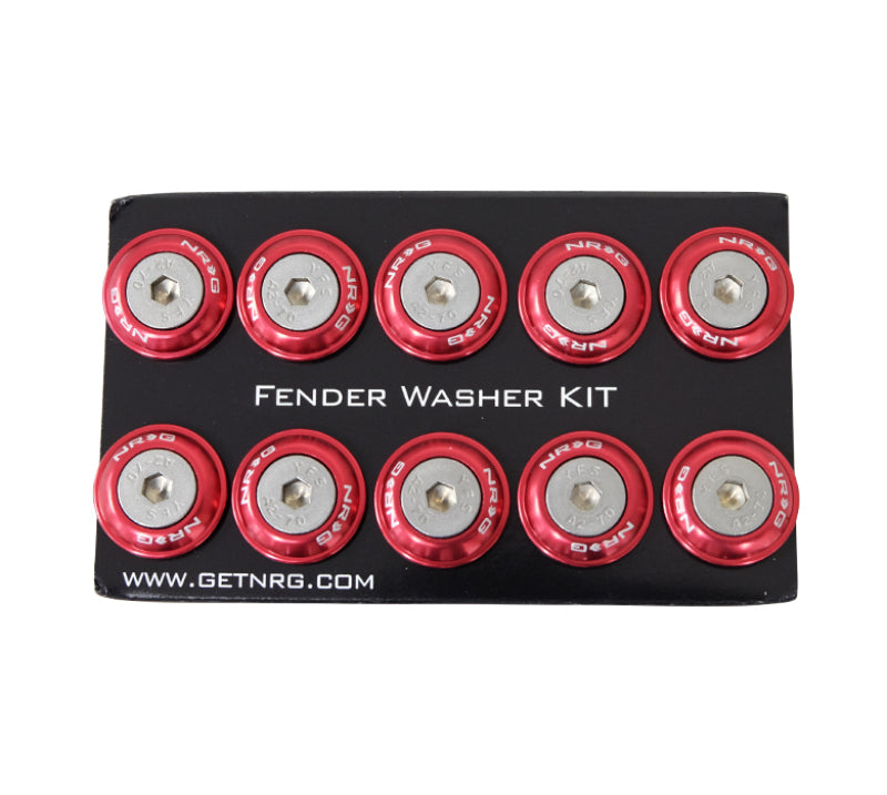 NRG Fender Washer Kit w/Rivets For Plastic (Red) - Set of 10 - Racecraft Industries