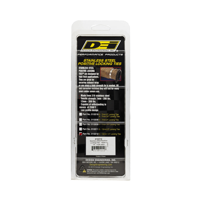 DEI Stainless Steel Positive Locking Tie 1/2in (12mm) x 14in - 4 per pack - Racecraft Industries