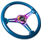 NRG Classic Wood Grain Steering Wheel (350mm) Blue Pearl/Flake Paint w/Neochrome 3-Spoke Center - Racecraft Industries