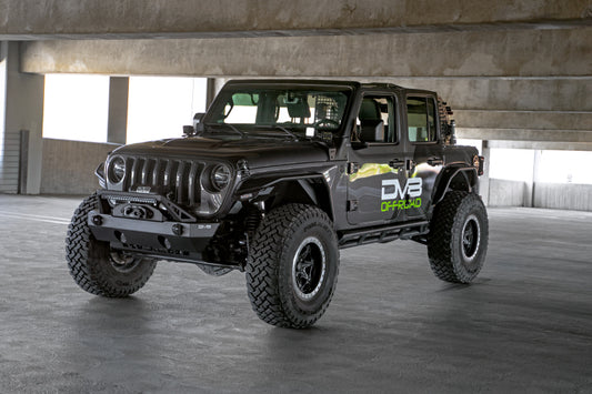 DV8 Offroad 07-23 Jeep Wrangler/Gladiator JT/JK/JL FS-25 Stubby Front Bumper w/Plated Bull Bar - Racecraft Industries