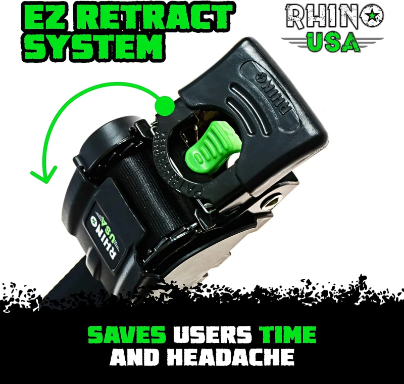 Rhino USA Retractable Transom Straps (2 Pack-Black) - Racecraft Industries