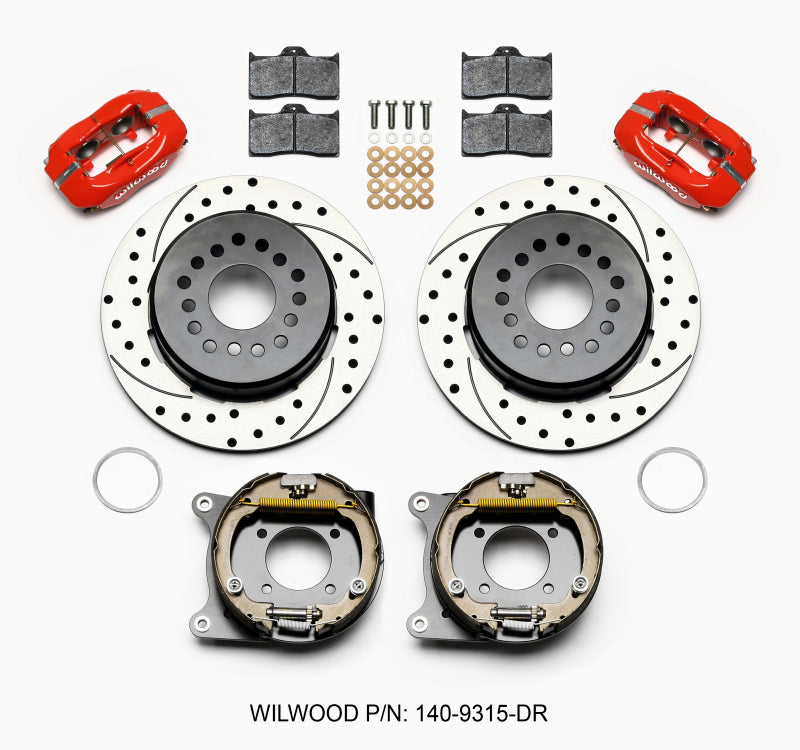 Wilwood Forged Dynalite P/S Park Brake Kit Drilled Red 12 Bolt 2.75in offset Staggered Shock - Racecraft Industries