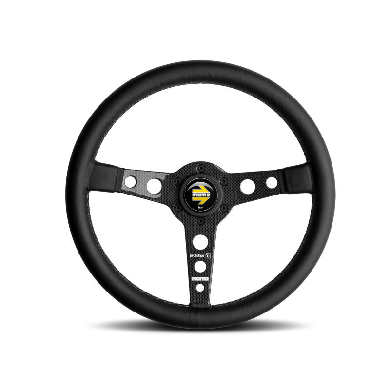 Momo Prototipo 6C Steering Wheel 350 mm - Black Leather/Gry St/Cbn Fbr Spoke - Racecraft Industries