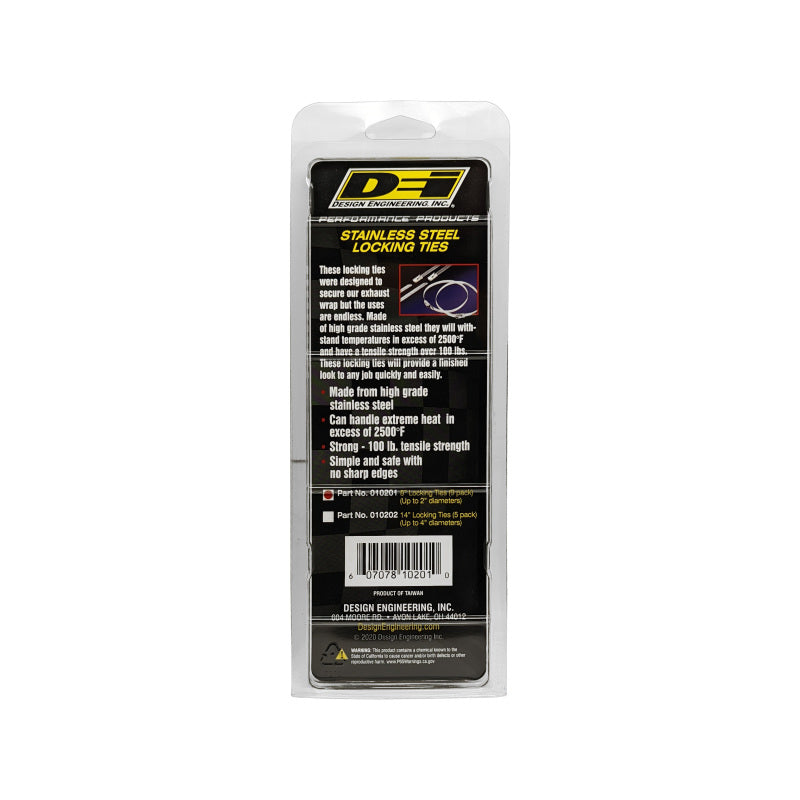 DEI Stainless Steel Locking Tie 8in - 8 per pack - Racecraft Industries