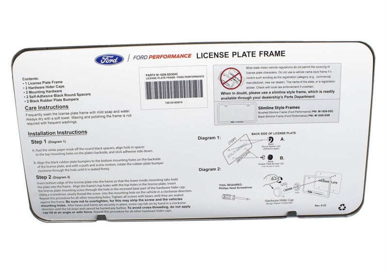 Ford Racing Stainless Steel Ford Performance License Plate Frame - Racecraft Industries
