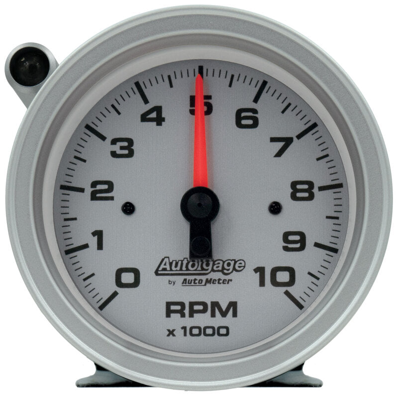 AutoMeter Tachometer Gauge 10K RPM 3 3/4in Pedestal w/Ext. Shift-Light - Silver Dial/Black Case - Racecraft Industries