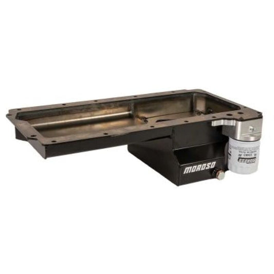 Moroso GM LS Swap/Early F-Body (w/Rear Sump/Spin-On Filter Adapter) Wet Sump 6in Steel Oil Pan - Blk - Racecraft Industries