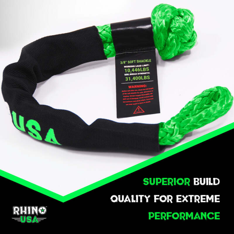 Rhino USA Synthetic Soft Shackles Green (2-Pack) - Racecraft Industries