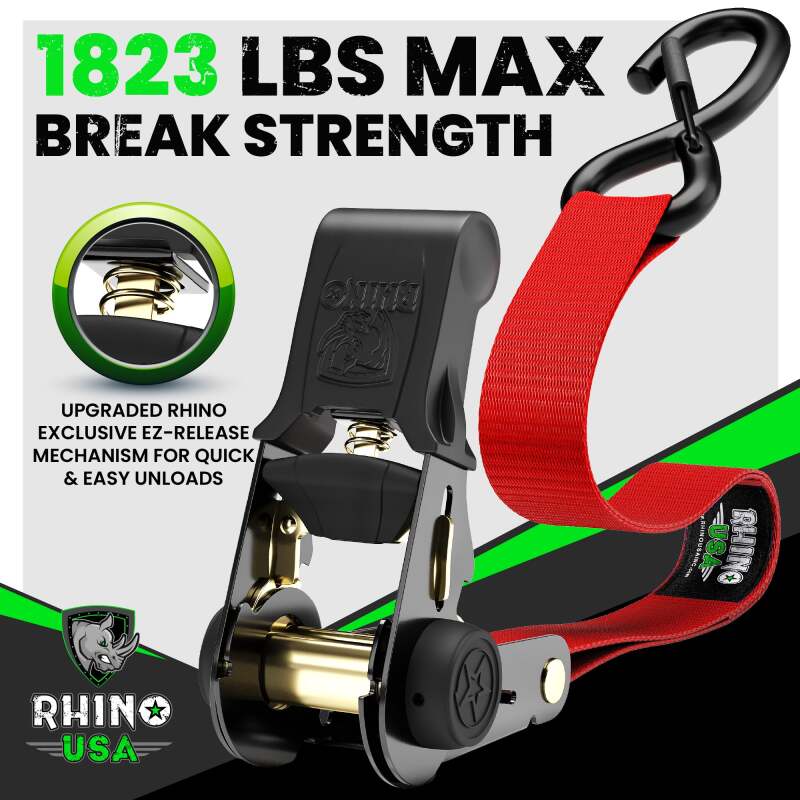 Rhino USA Medium Duty Ratchet Strap Tie-Down 4-Pack (Green) - Racecraft Industries