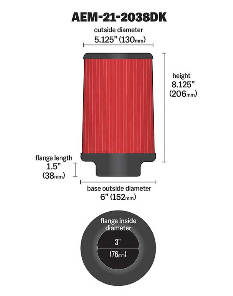 AEM 3 in Short Neck 8 in Element Filter - Racecraft Industries