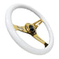 NRG Classic Wood Grain Steering Wheel (350mm) White Grip w/Chrome Gold 3-Spoke Center - Racecraft Industries