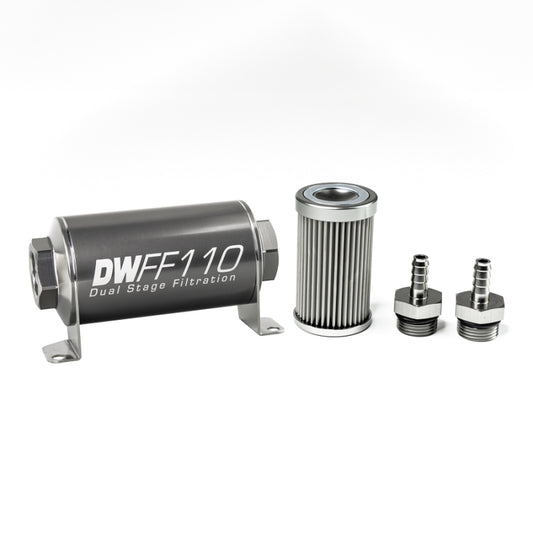 DeatschWerks Stainless Steel 5/16in 10 Micron Universal Inline Fuel Filter Housing Kit (110mm) - Racecraft Industries