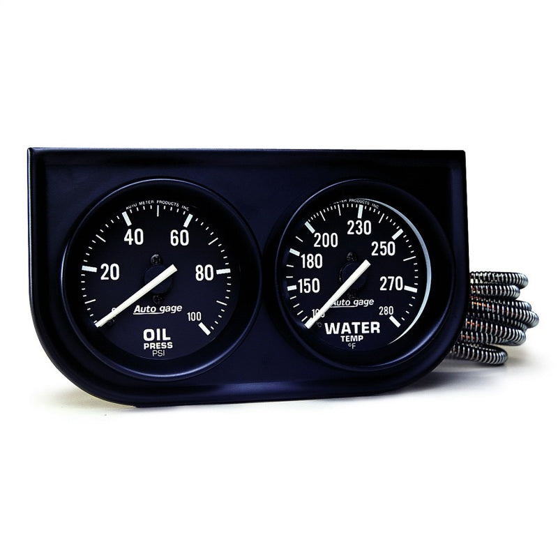 Autometer AutoGage Two-Gauge Console 52.4mm Mech 0-100 PSI Oil Press / 130-280 Deg Water Temp- Black - Racecraft Industries