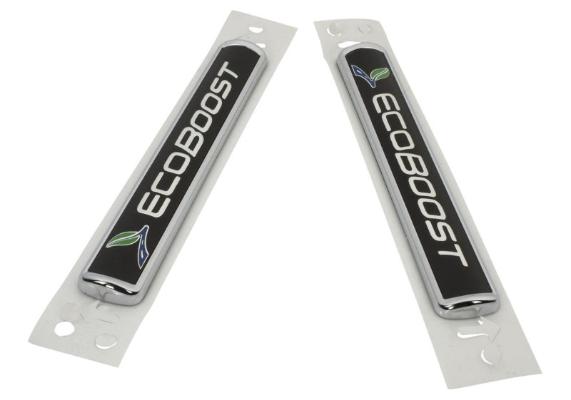 Ford Racing Black/Silver EcoBoost Emblem 3-1/2in x 9/16in - Set of 2 - Racecraft Industries