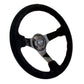 NRG Reinforced Steering Wheel (350mm / 3in. Deep) Blk Suede w/Red BBall Stitch & Black 3-Spoke - Racecraft Industries
