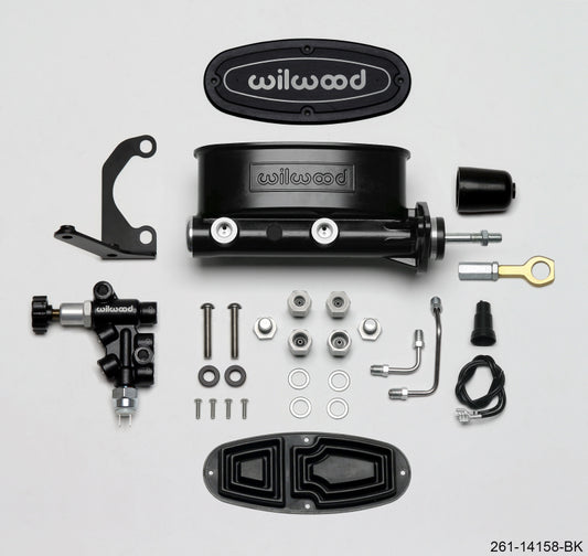 Wilwood HV Tandem M/C Kit w L/H Bracket & Prop Valve - 15/16in Bore Black-W/Push. - Early Mustang - Racecraft Industries
