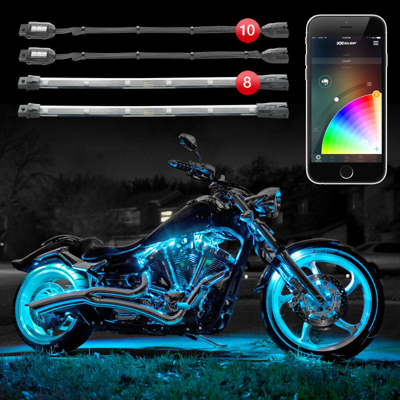 XK Glow Strip Million Color XKCHROME Smartphone App ATV/Motorcycle LED Light Kit 10XPod + 8X10In - Racecraft Industries