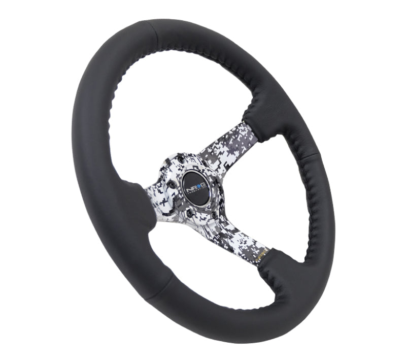 NRG Reinforced Steering Wheel (350mm / 3in. Deep) Blk Leather w/Hydrodipped Digi-Camo Spokes - Racecraft Industries