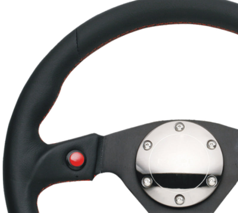 NRG Reinforced Steering Wheel (320mm) Blk Leather w/Dual Buttons - Racecraft Industries